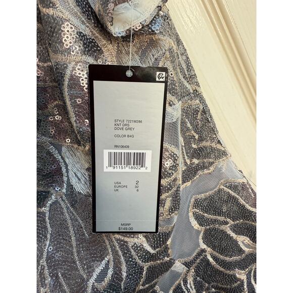 Tahari Arthur S. Levine Dove Grey Sequin Cocktail Dress Size 2 NWT - Picture 16 of 16